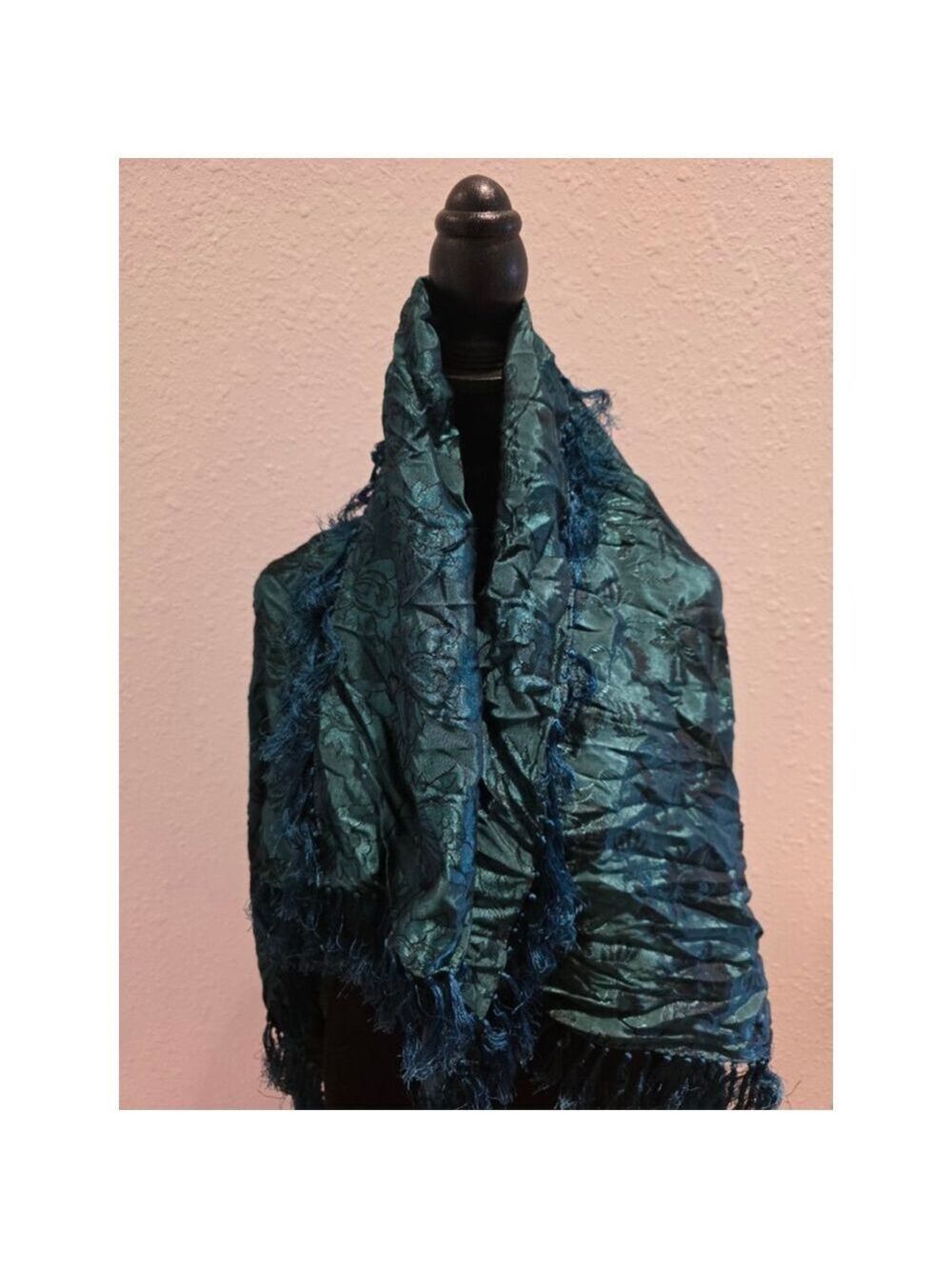 Women's Zou Teal Floral Pattern Scarf One Size - Picture 4 of 7